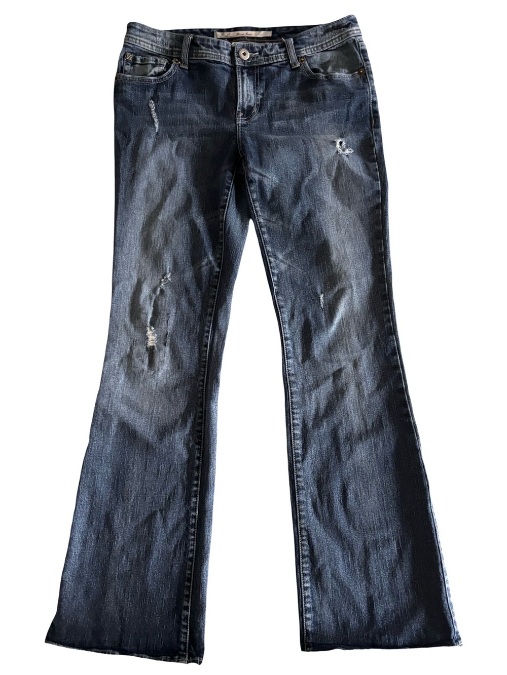 Early 2000’s Y2K Women’s Bootcut Distressed Dark Blue Jeans